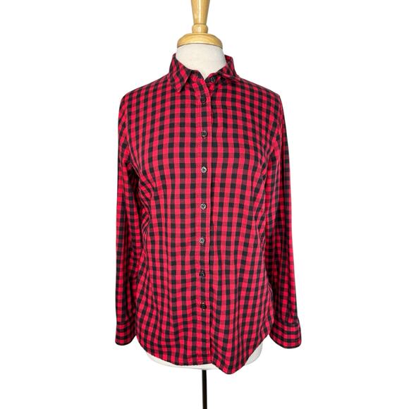 ORVIS Trout Bum Brushed Cotton Plaid Button Up Shirt Size Medium Women Red Black - Picture 1 of 10